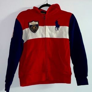 Polo Ralph Lauren zip up hoodie medium boys 10/12 red white blue